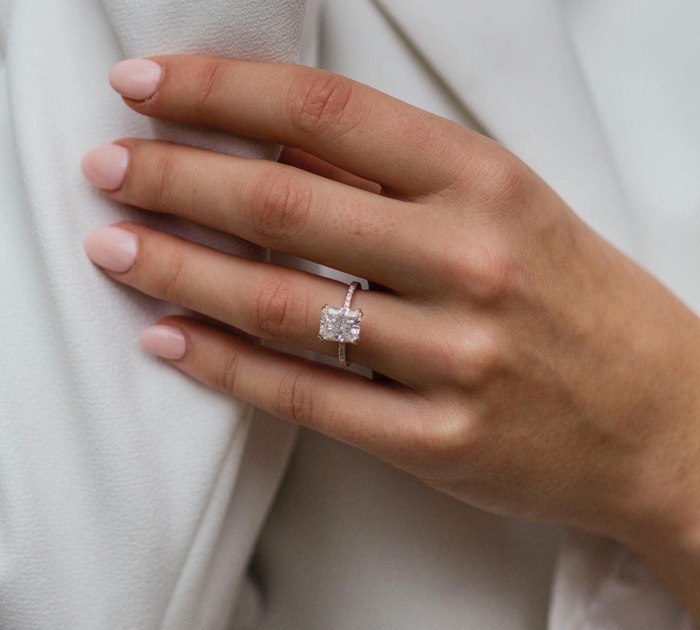 2.40 CT Radiant Solitaire Hidden Halo Moissanite Engagement Ring 1