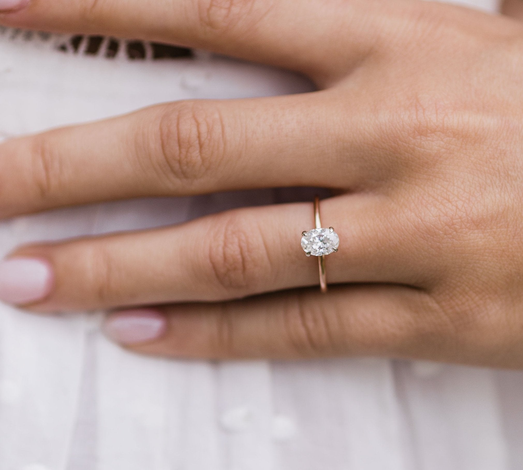 1.33 CT Oval Cut Solitaire Hidden Halo Moissanite Engagement Ring 2