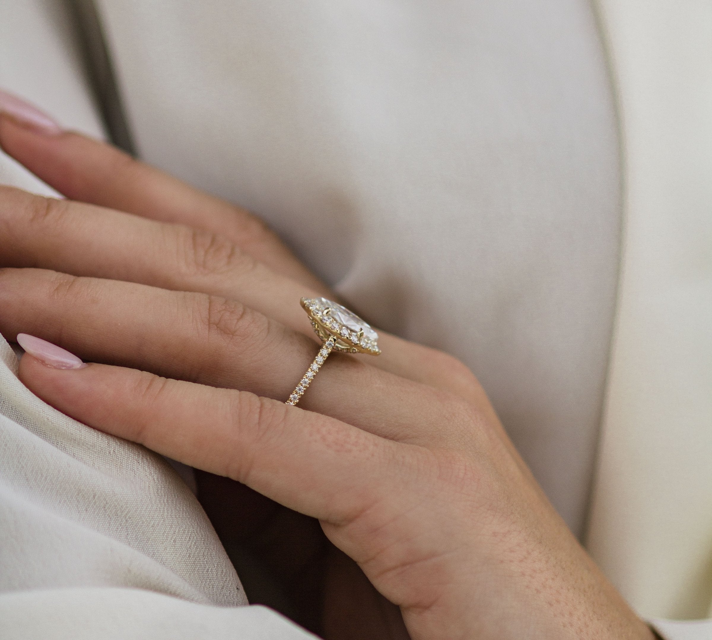 1.75 CT Marquise Cut Halo & Pave Moissanite Engagement Ring 3