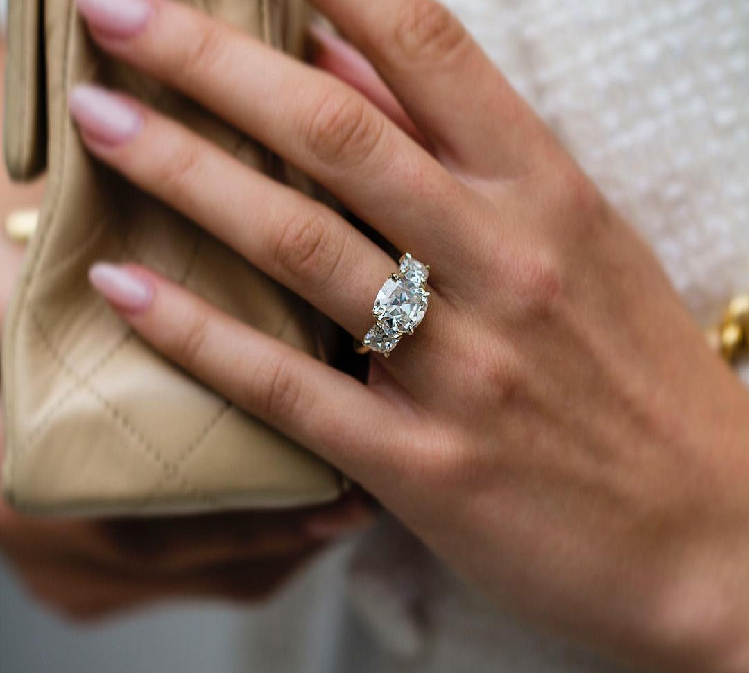 4.0 CT Crushed Ice Cushion Three Stone Moissanite Engagement Ring 1