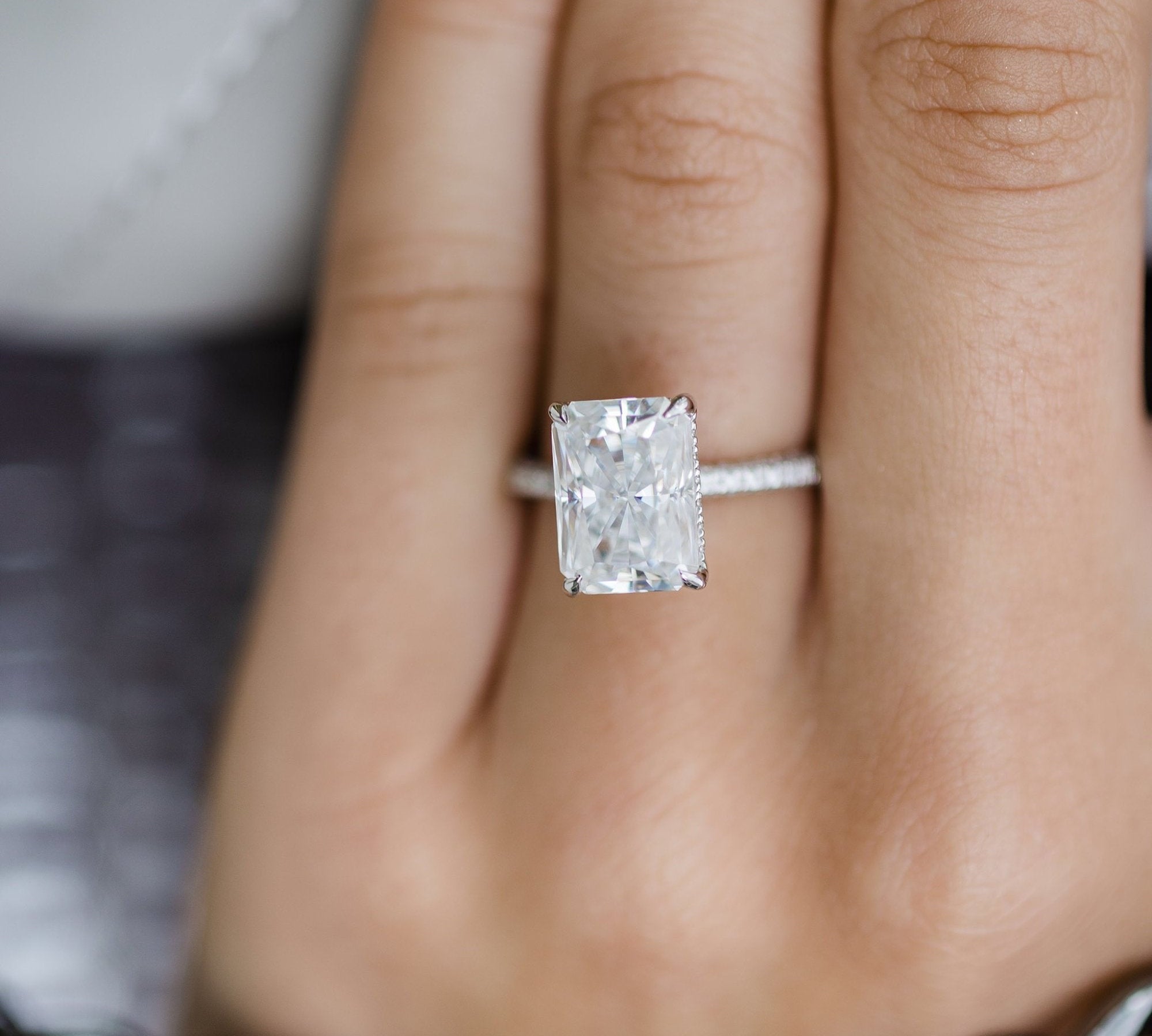 4.60 CT Radiant Solitaire Hidden Halo & Pave Moissanite Engagement Ring 3