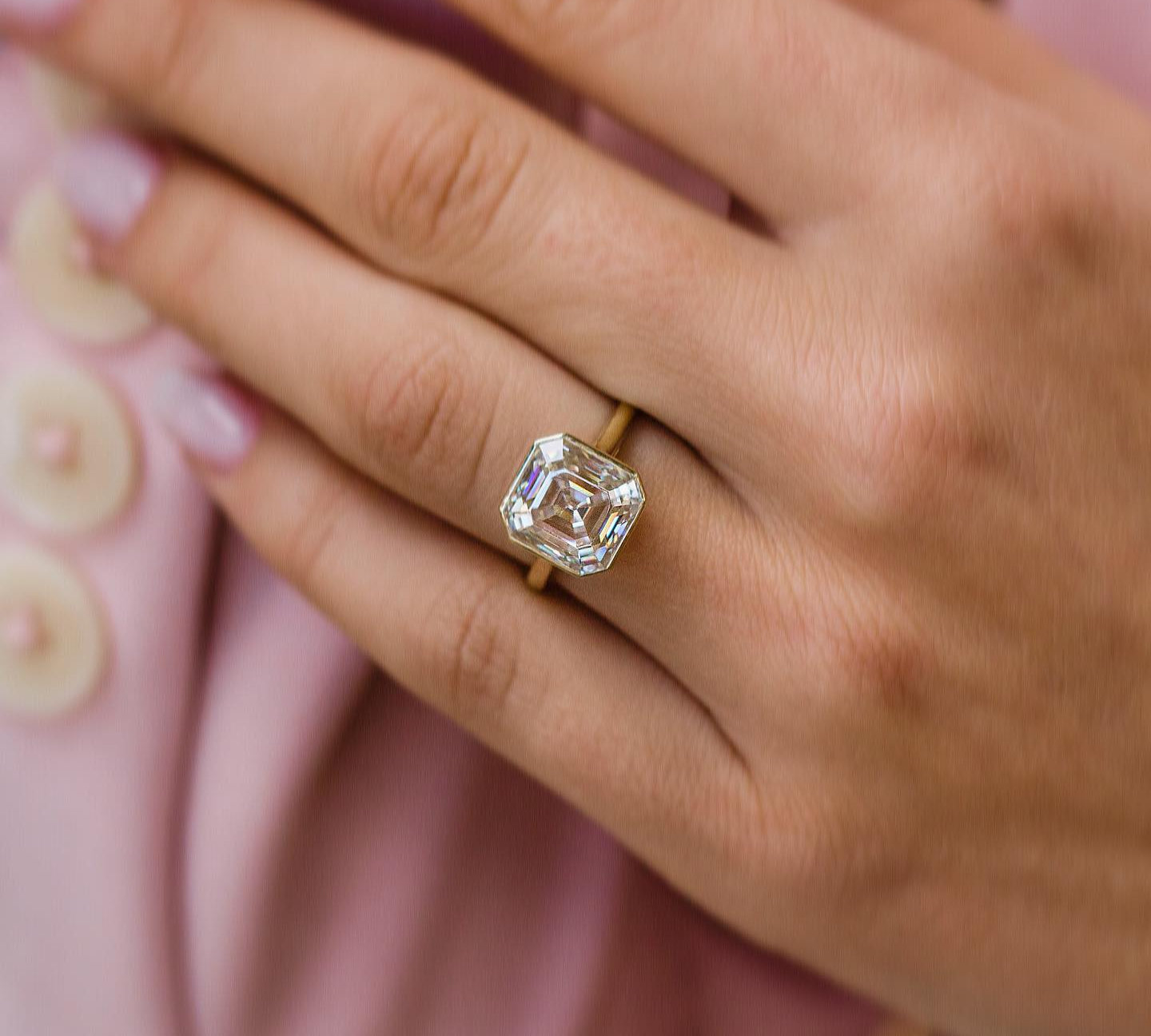 4.0 CT Asscher Solitaire Bezel Moissanite Engagement Ring 1