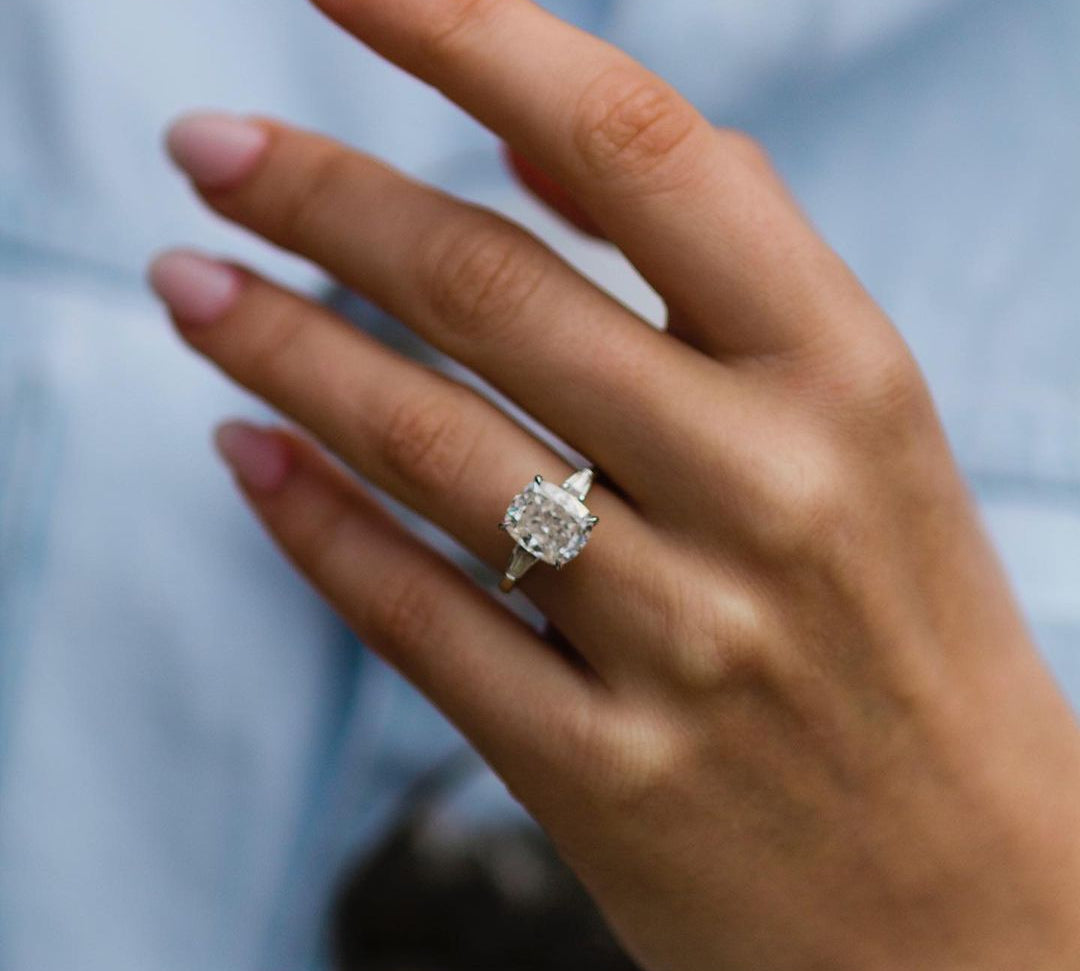 3.15 CT Cushion Three Stone Moissanite Engagement Ring 2