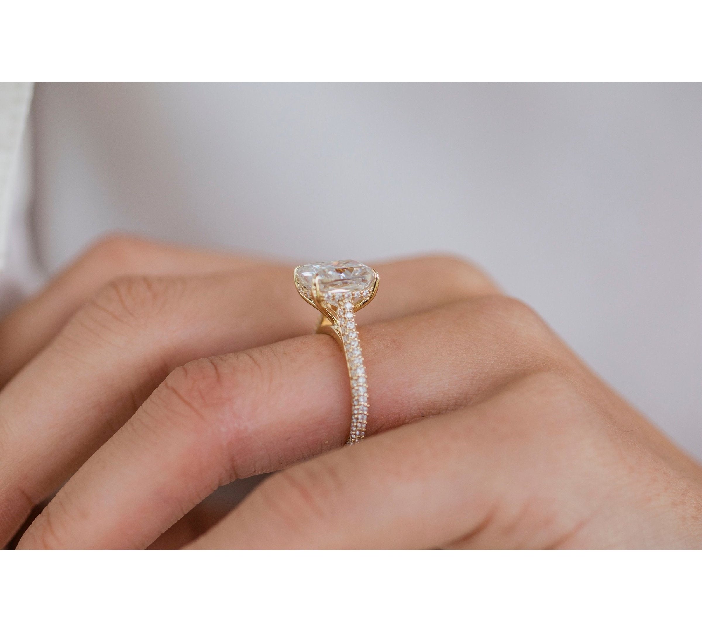 3.20 CT Elongated Cushion Solitaire Hidden Halo Moissanite Engagement Ring 3