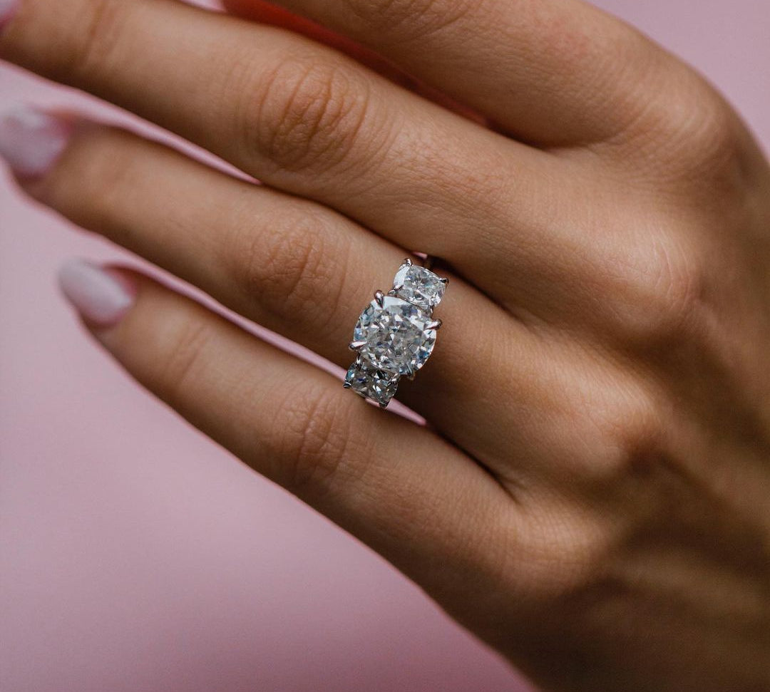 3.10 CT Cushion Three Stone Moissanite Engagement Ring 1