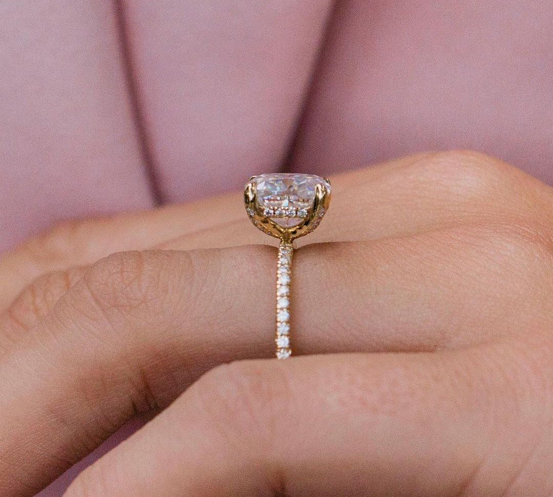 2.80 CT Cushion Solitaire Hidden Halo Moissanite Engagement Ring 2