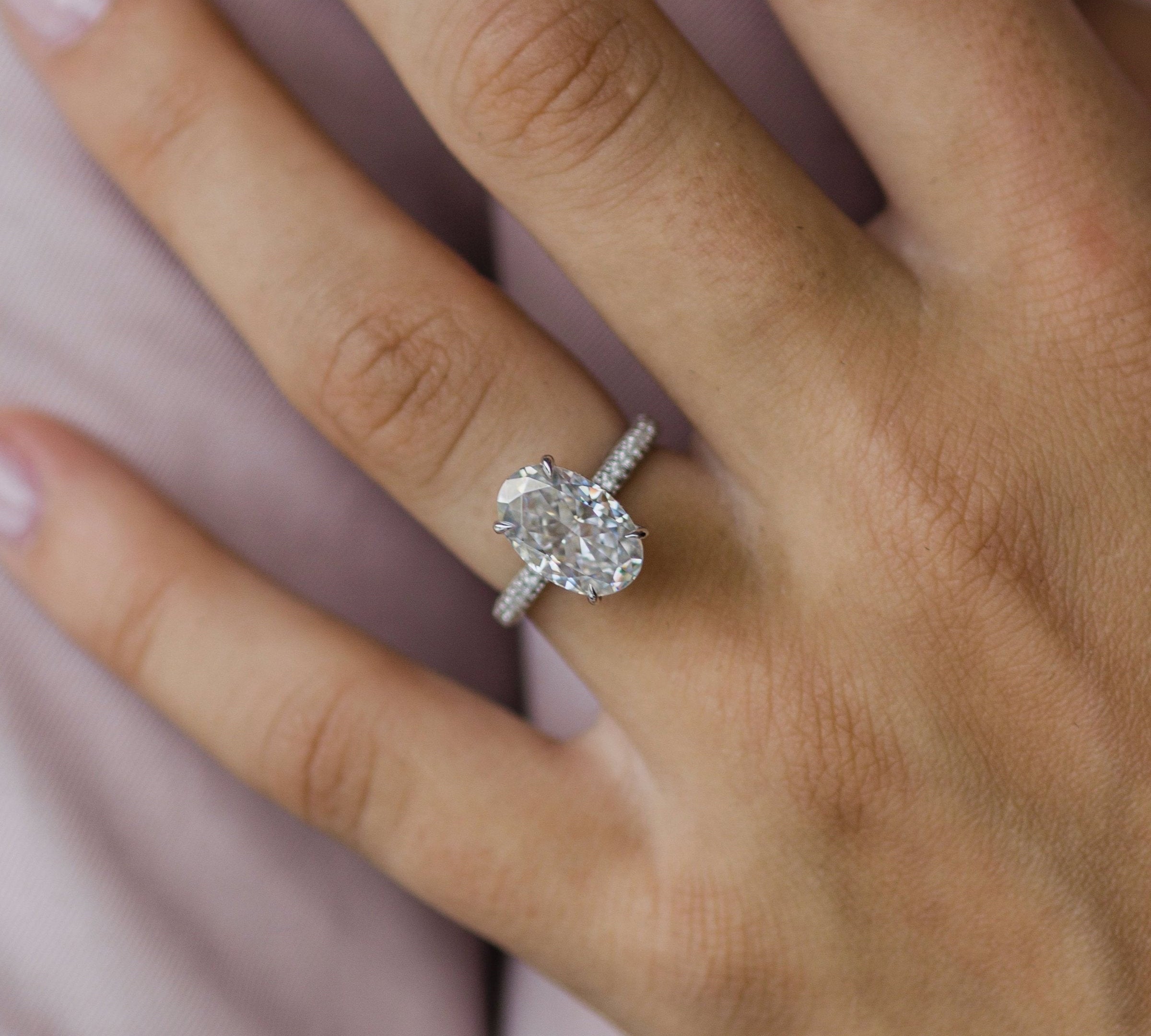 3.40 CT Oval Solitaire Hidden Halo & Pave Engagement Ring 1