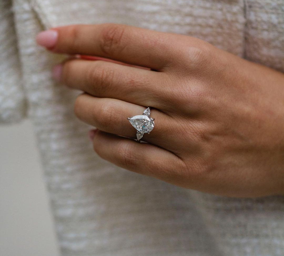 4.20 CT Pear Three Stone Moissanite Engagement Ring 1