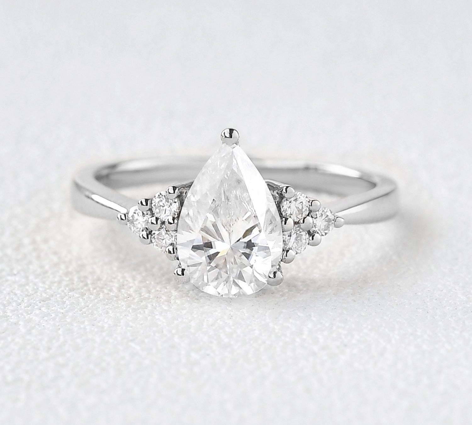 1.52 CT Pear Cut Cluster Moissanite Engagement Ring 1