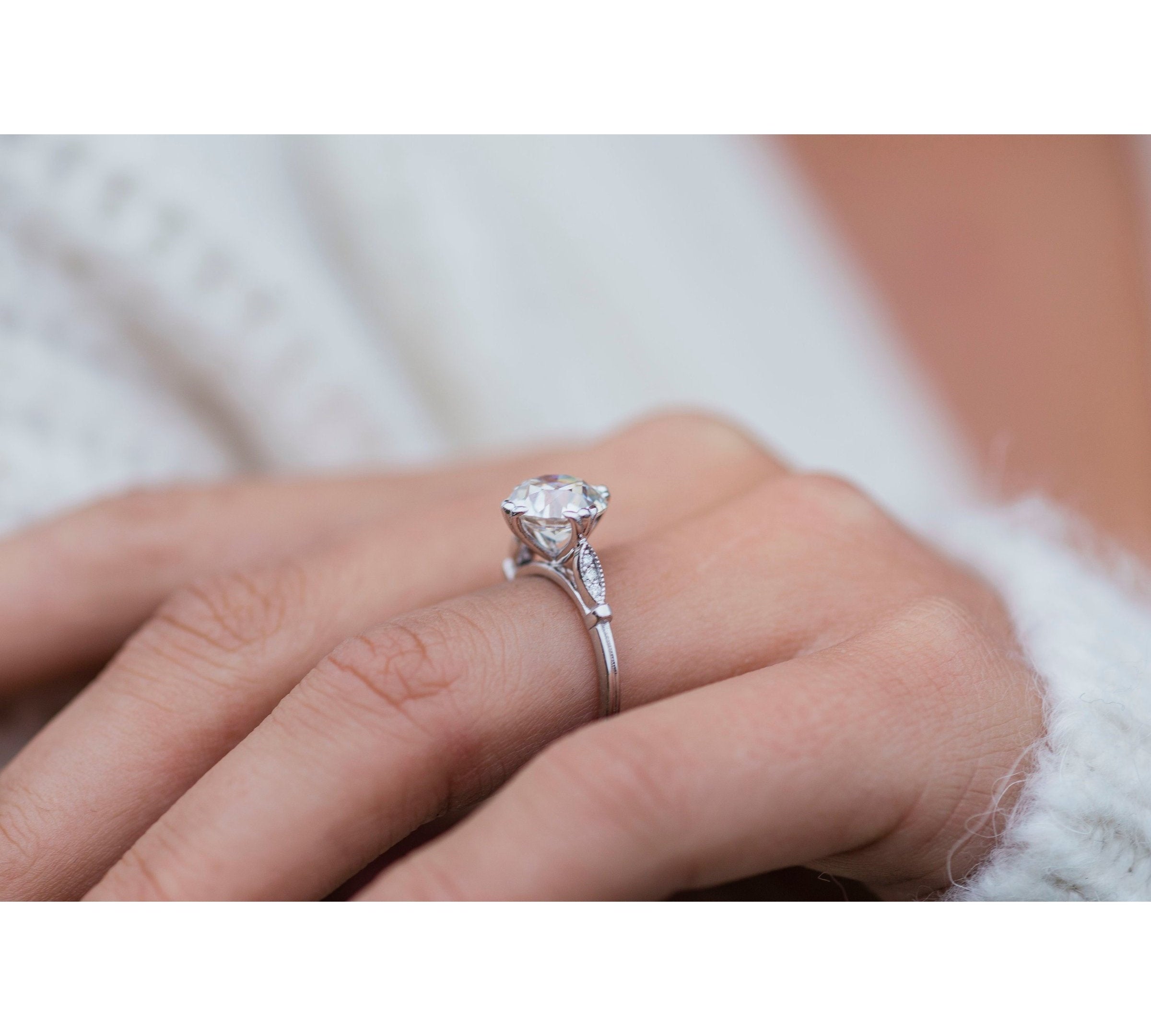 2.50 CT Old Mine Round Solitaire Moissanite Engagement Ring 3