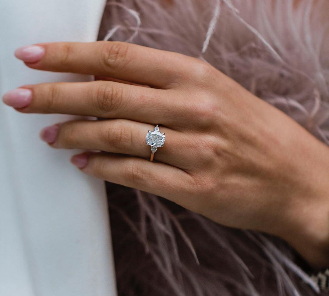 2.20 CT Cushion Three Stone Moissanite Engagement Ring 1