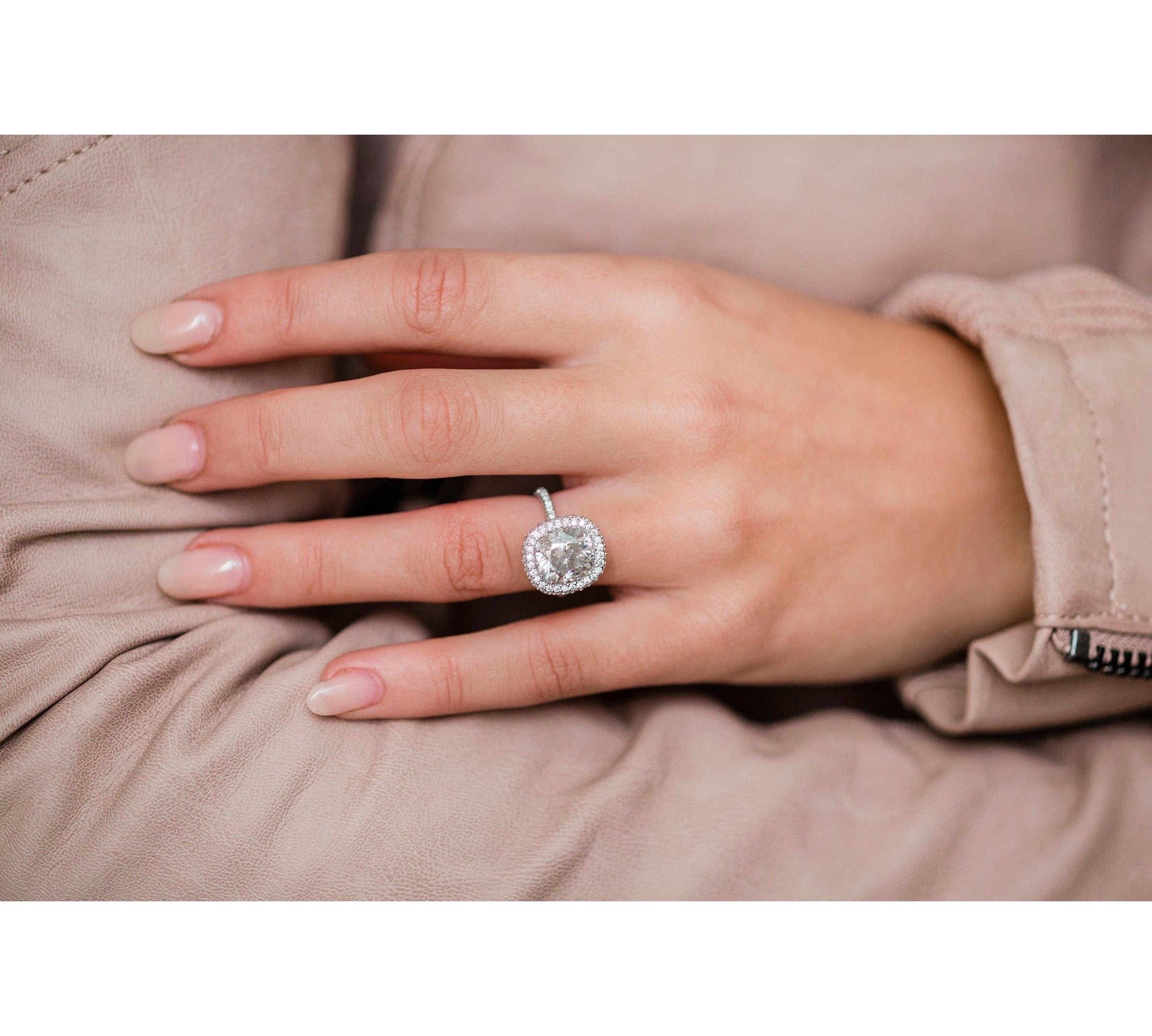 3.60 CT Cushion Halo & Pave Moissanite Engagement Ring 1