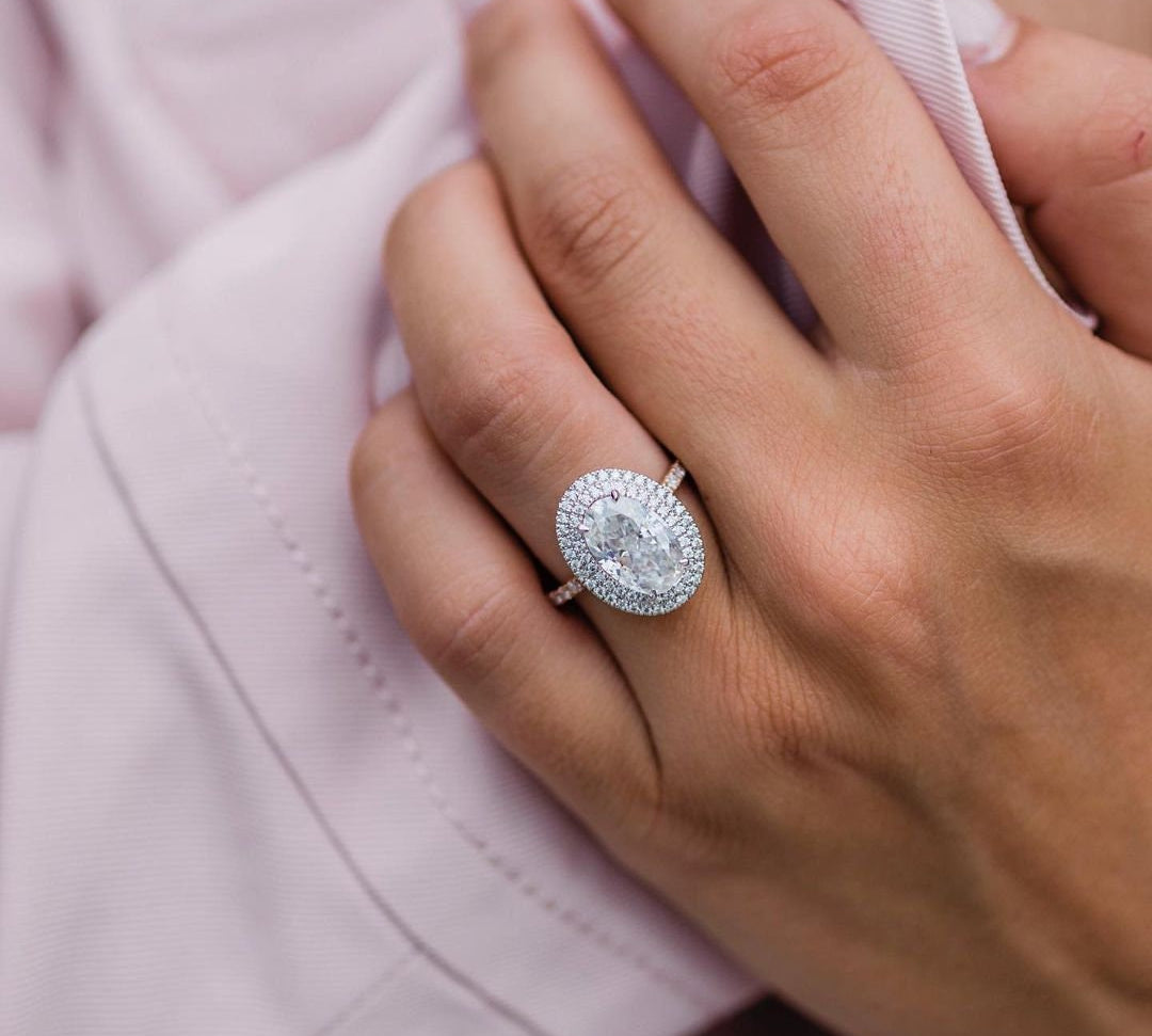 3.85 CT Oval Double Halo Moissanite Engagement Ring 2