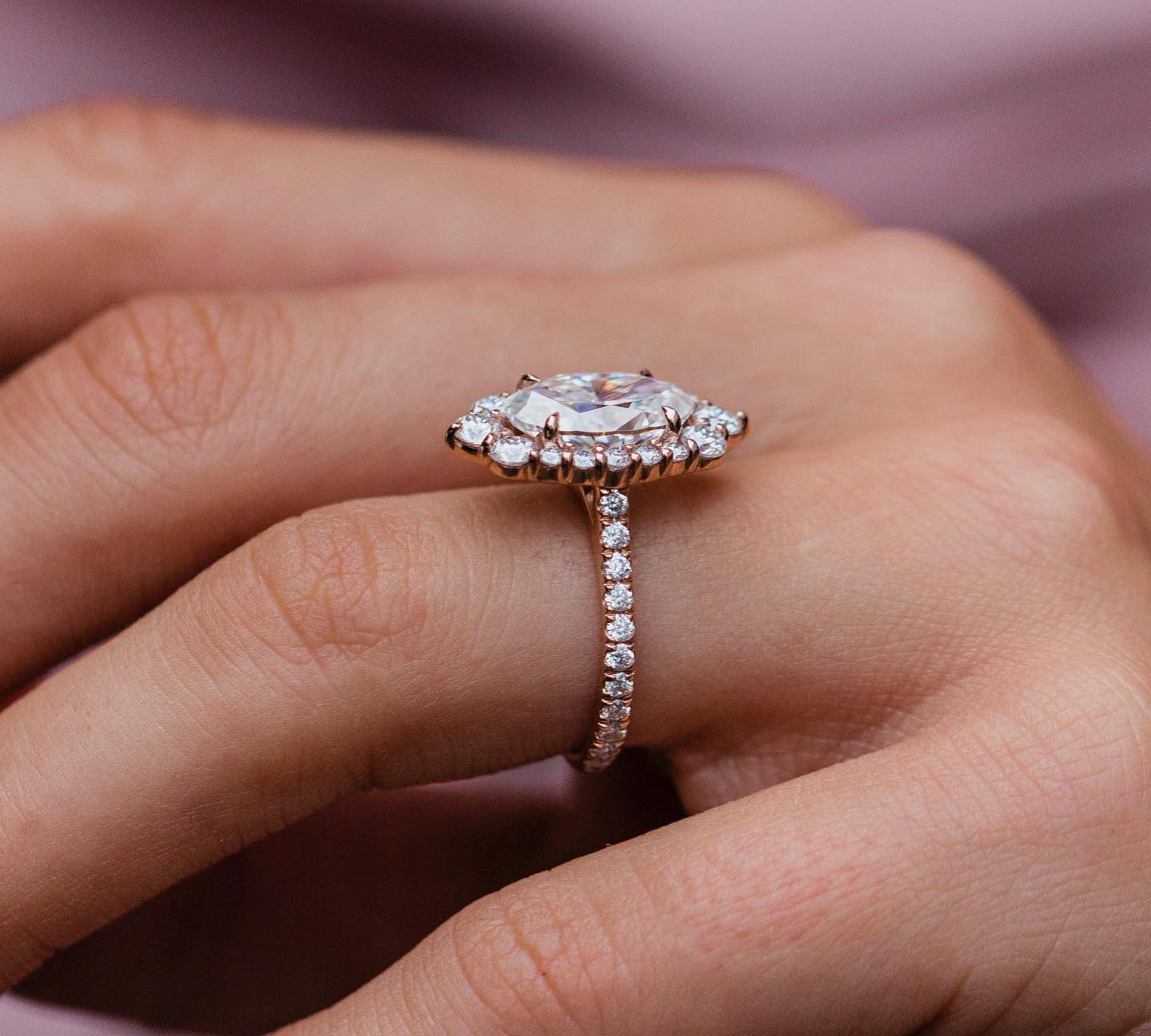 3.50 CT Oval Cluster Halo & Pave Moissanite Engagement Ring 2