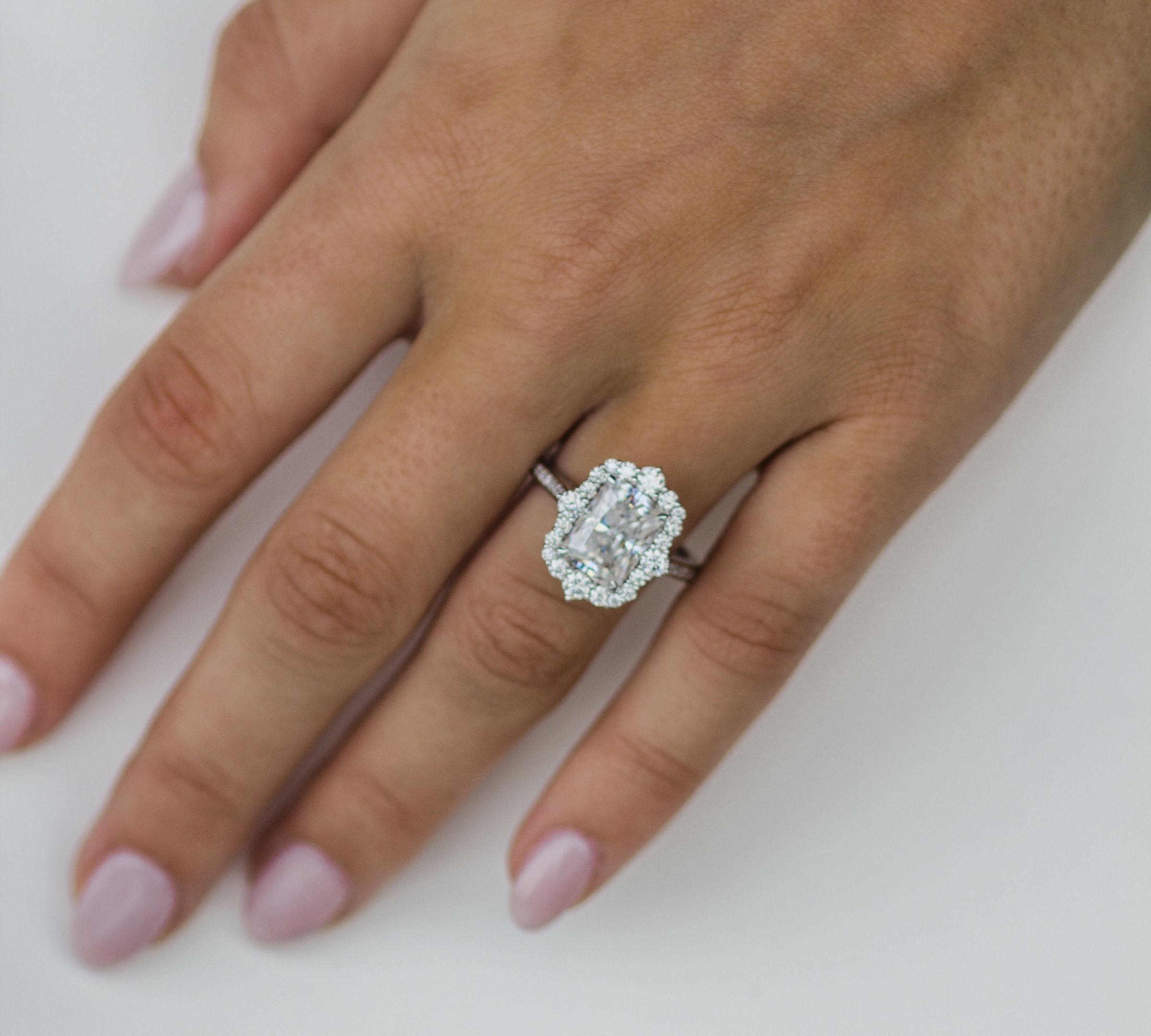 3.40 CT Radiant Cluster Halo Moissanite Engagement Ring 1