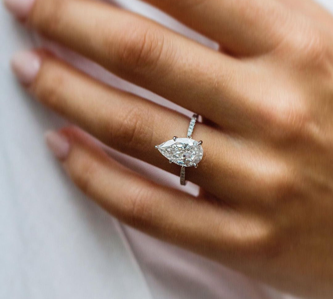 4.10 CT Pear Solitaire Pave Moissanite Engagement Ring 1
