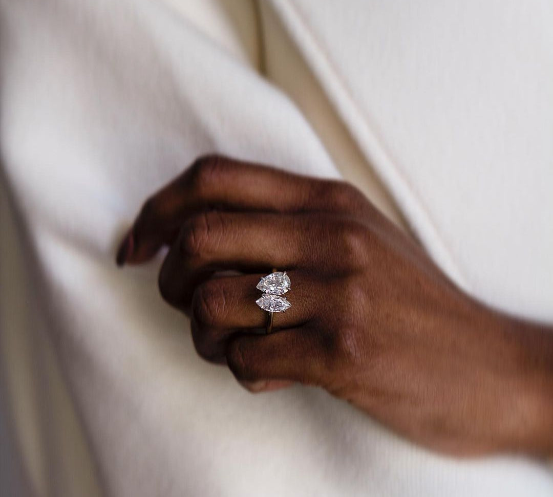 3.45 CT Pear & Marquise Two Stone Moissanite Engagement Ring 2