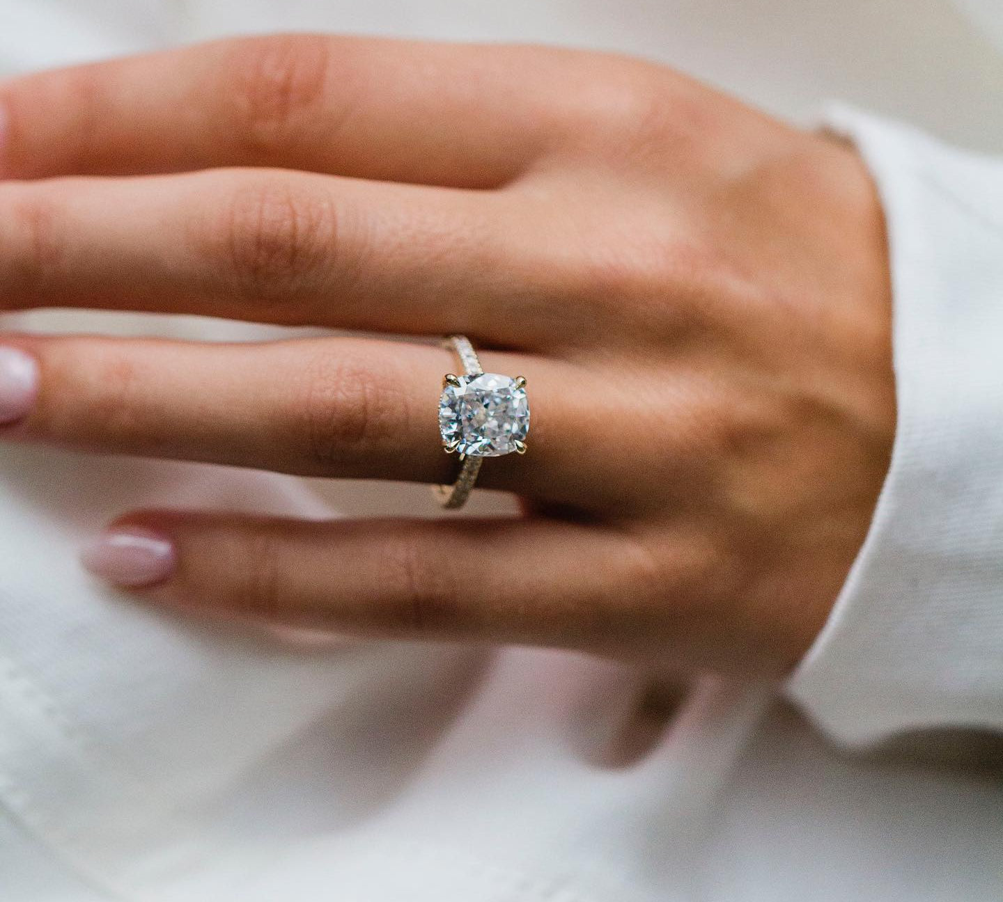 4.65 CT Cushion Solitaire Hidden Halo Moissanite Engagement Ring 1