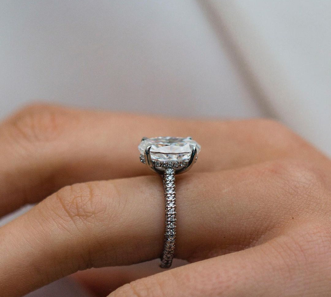 3.50 CT Oval Solitaire Hidden Halo Moissanite Engagement Ring 2