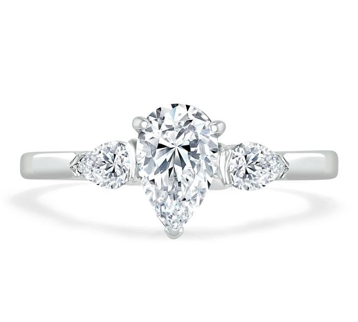 1.0 CT Pear Cut Moissanite Three Stone Engagement Ring 1