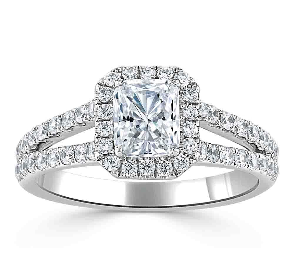 0.75 CT  Radiant Cut Halo Split Shank Style Moissanite Engagement Ring 2