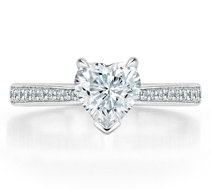 1.0 CT Heart Cut Solitaire Channel Pave Moissanite Engagement Ring 1