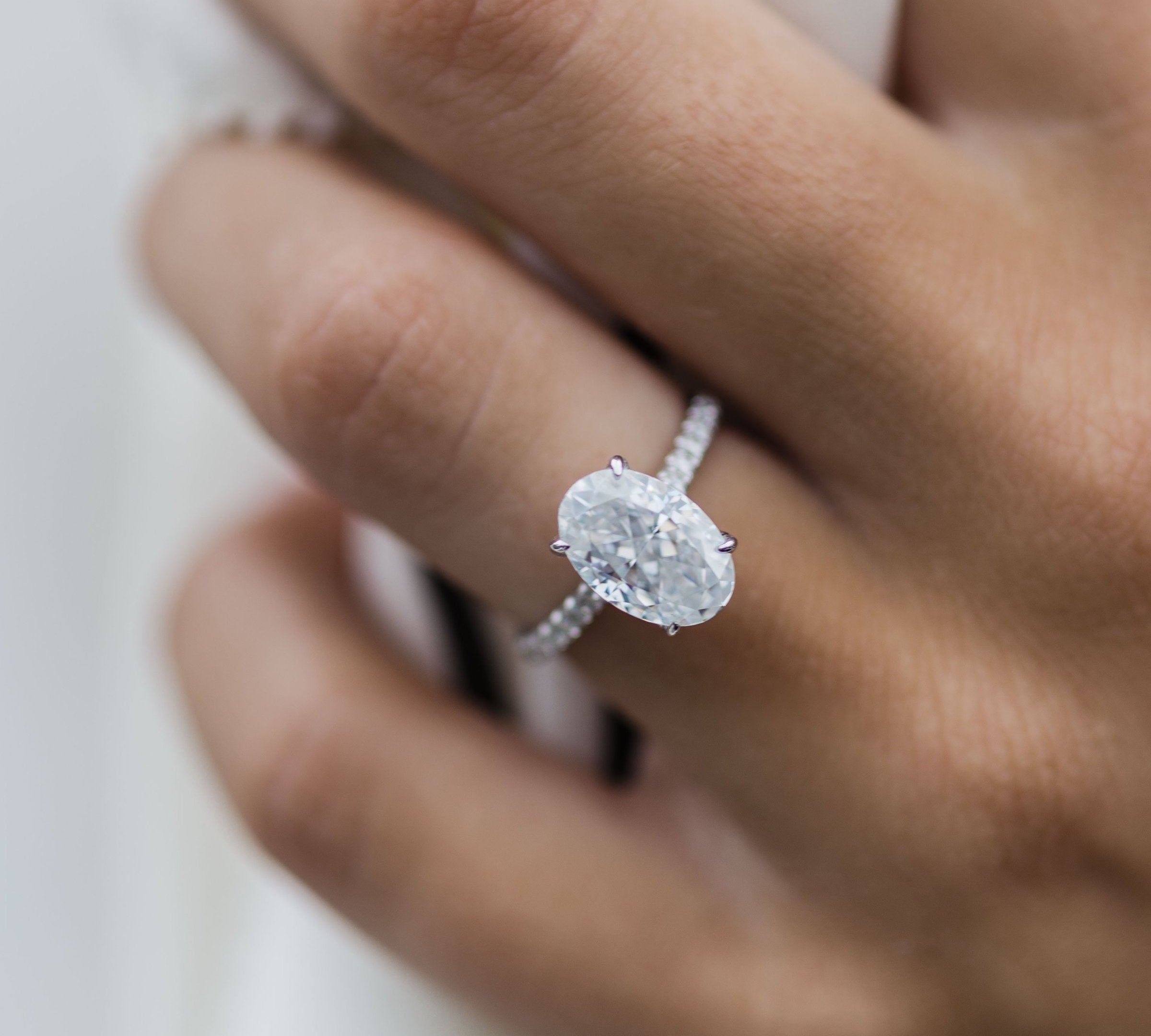 2.90 CT Oval Solitaire Hidden Halo & Pave Moissanite Engagement Ring 1