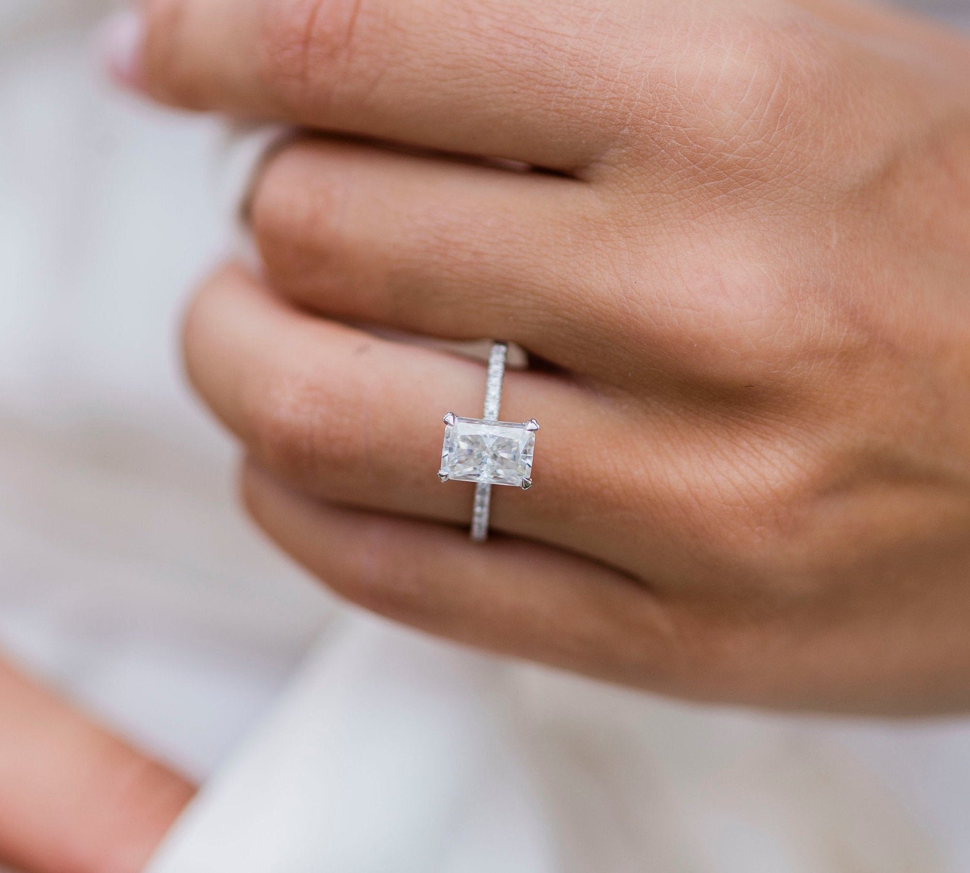 2.0 CT Radiant Solitaire & Pave Moissanite Engagement Ring 1