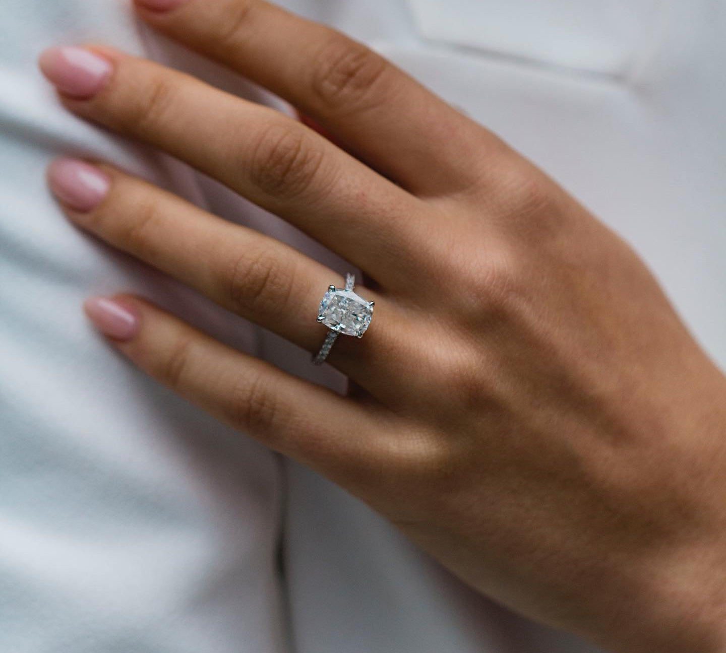 3.20 CT Cushion Solitaire Hidden Halo & Pave Moissanite Engagement Ring 3