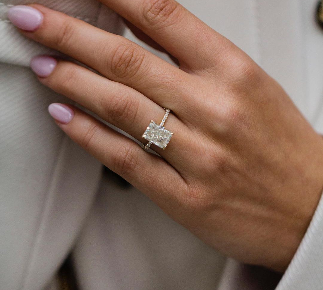 3.55 CT Radiant Hidden Halo  Moissanite Engagement Ring 3