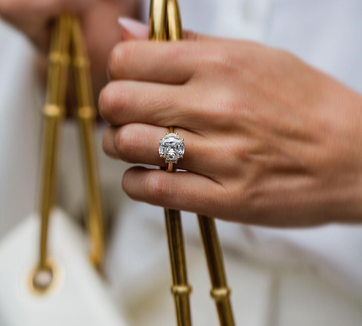 3.50 CT Old Mine Cushion Three Stone Moissanite Engagement Ring 2