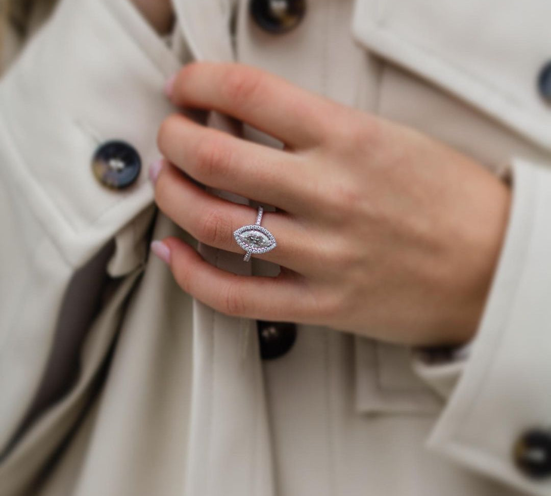 2.0 CT Marquise Halo Moissanite Engagement Ring 2