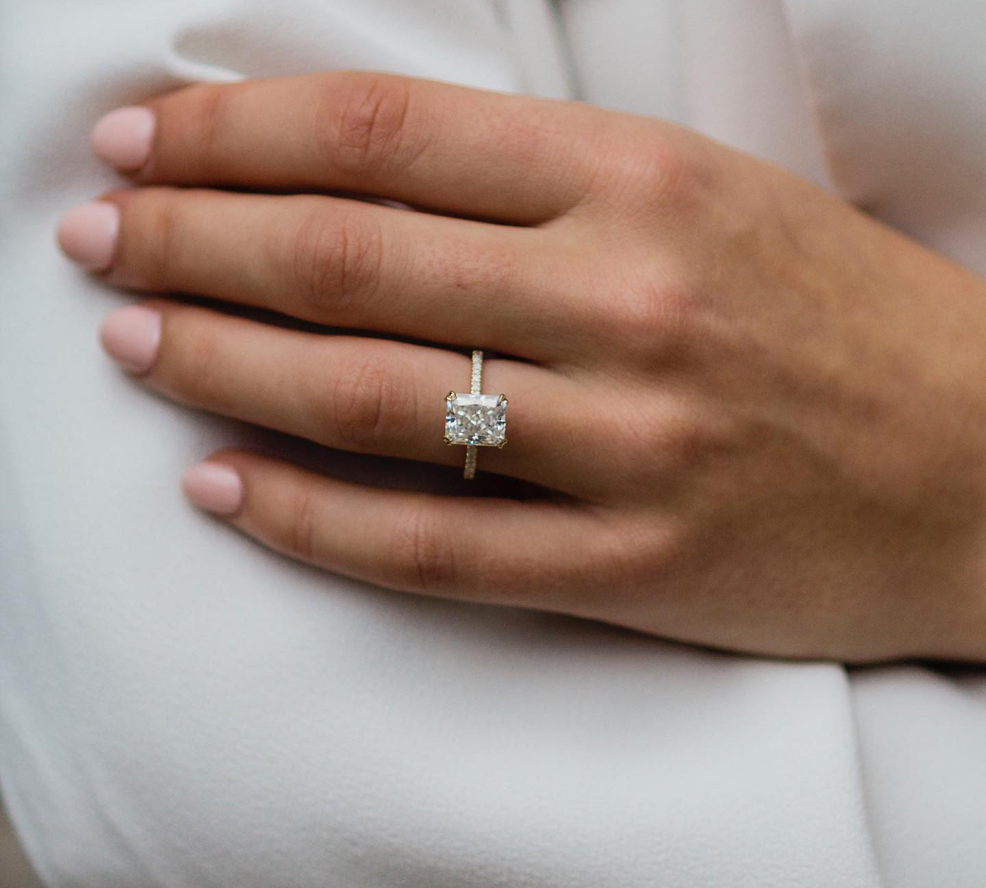 2.40 CT Radiant Solitaire Hidden Halo Moissanite Engagement Ring 2