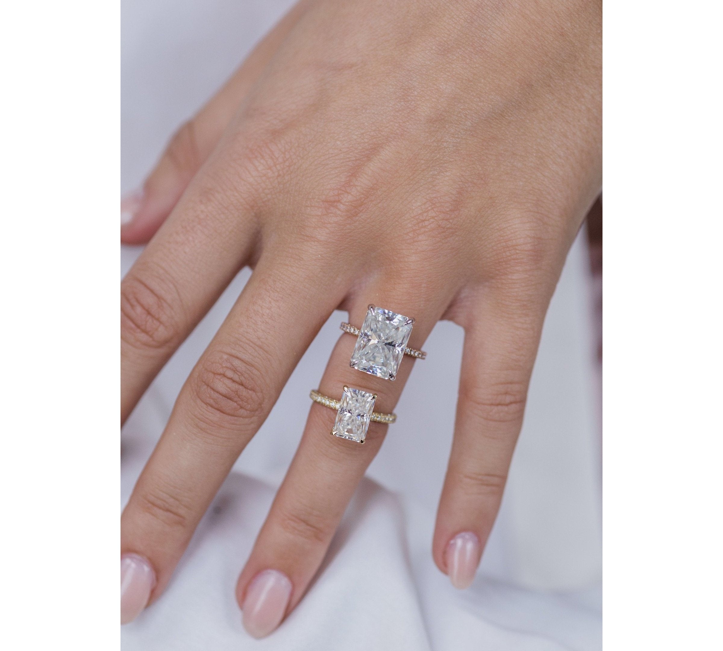 3.0 CT Radiant Solitaire Hidden Halo & Pave Moissanite Engagement Ring 2