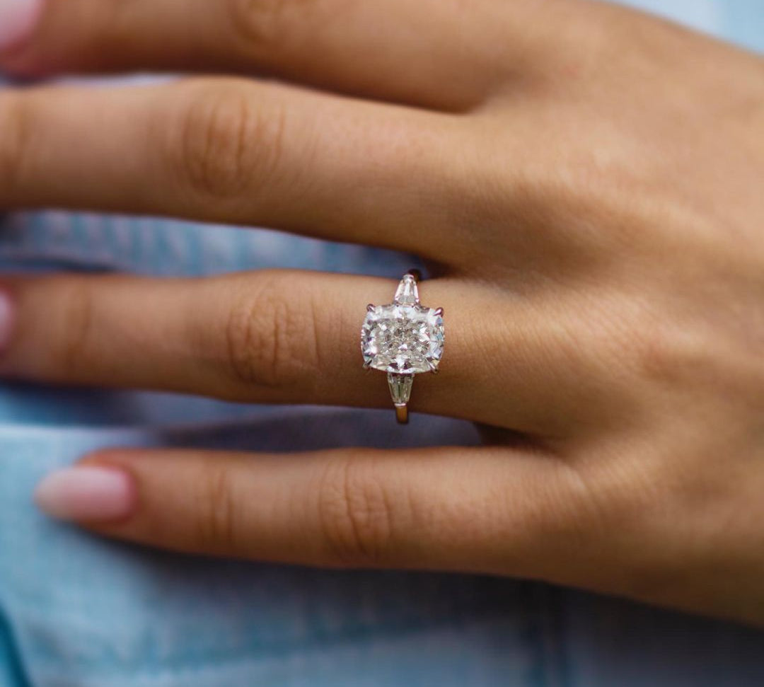3.15 CT Cushion Three Stone Moissanite Engagement Ring 1