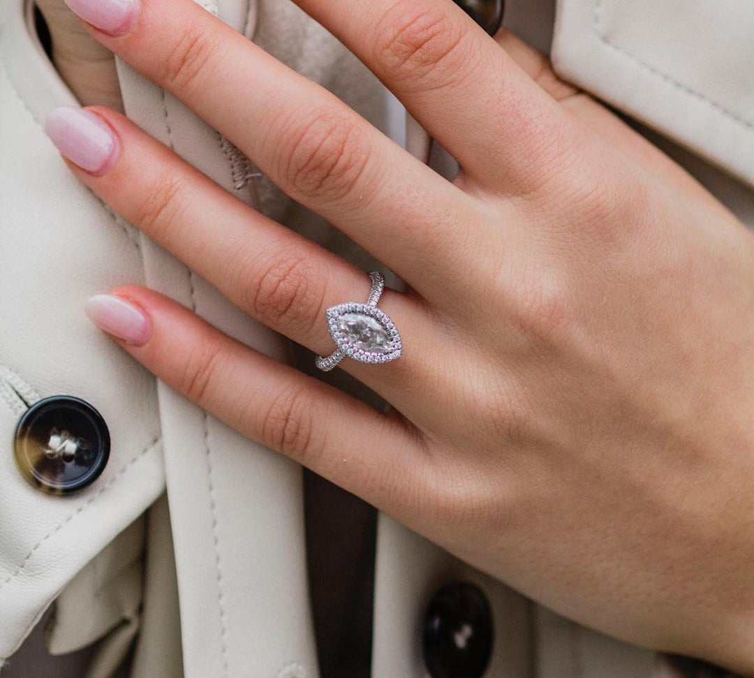 1.80 CT Marquise Double Halo Moissanite Engagement Ring 1