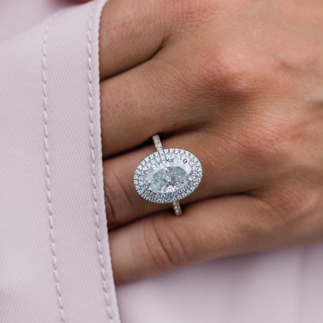 3.85 CT Oval Double Halo Moissanite Engagement Ring 3