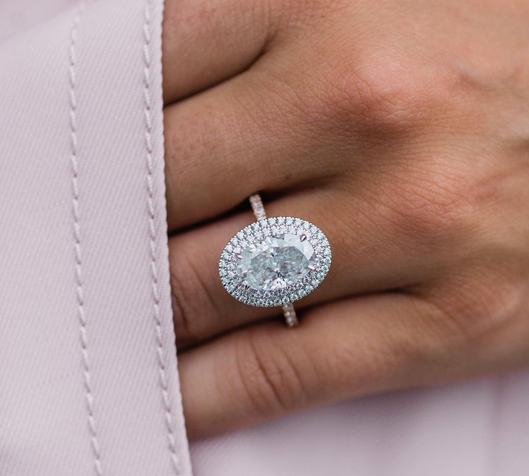3.85 CT Oval Double Halo Moissanite Engagement Ring 3