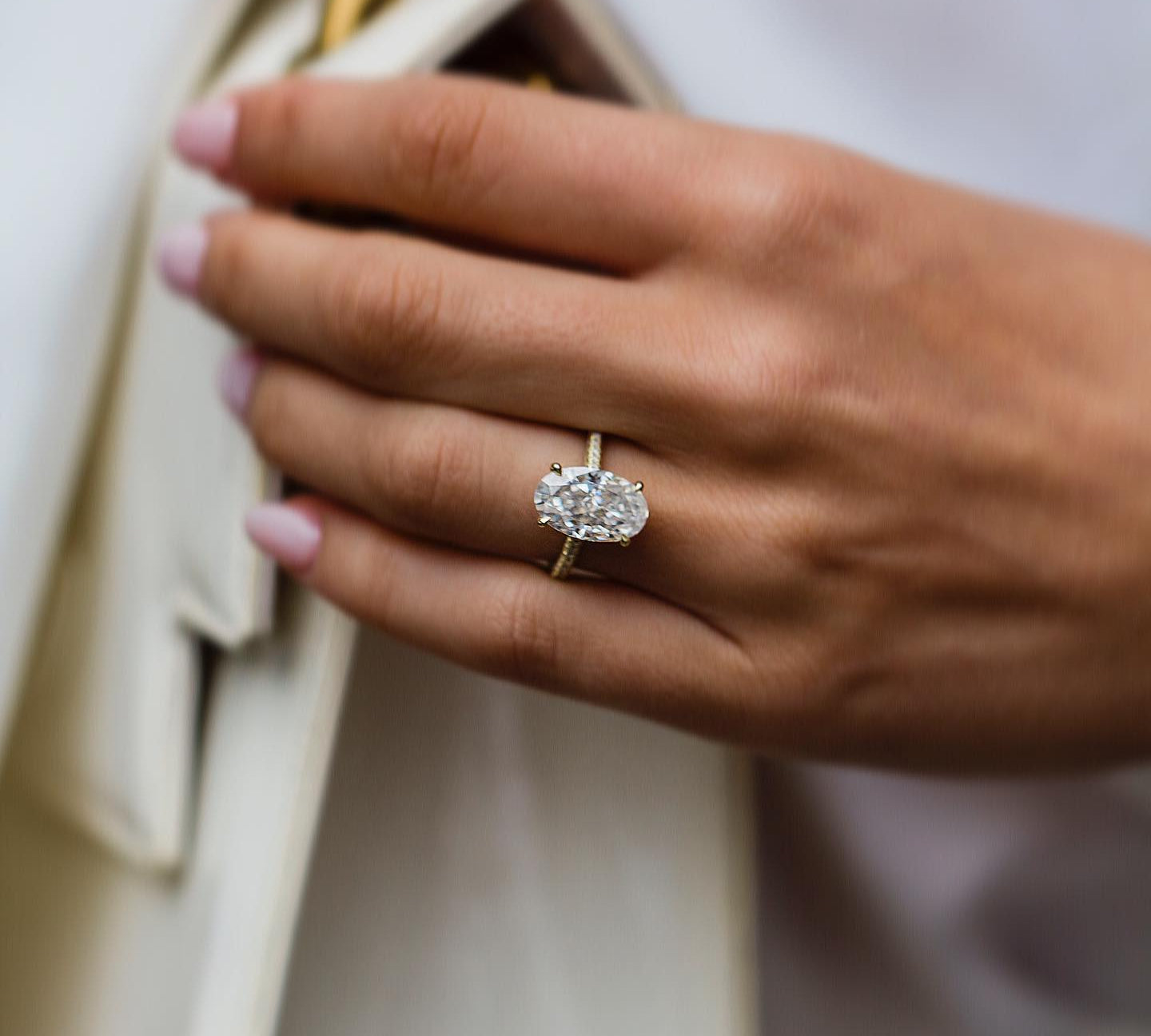 5.0 CT Oval Solitaire Hidden Halo Moissanite Engagement Ring 1