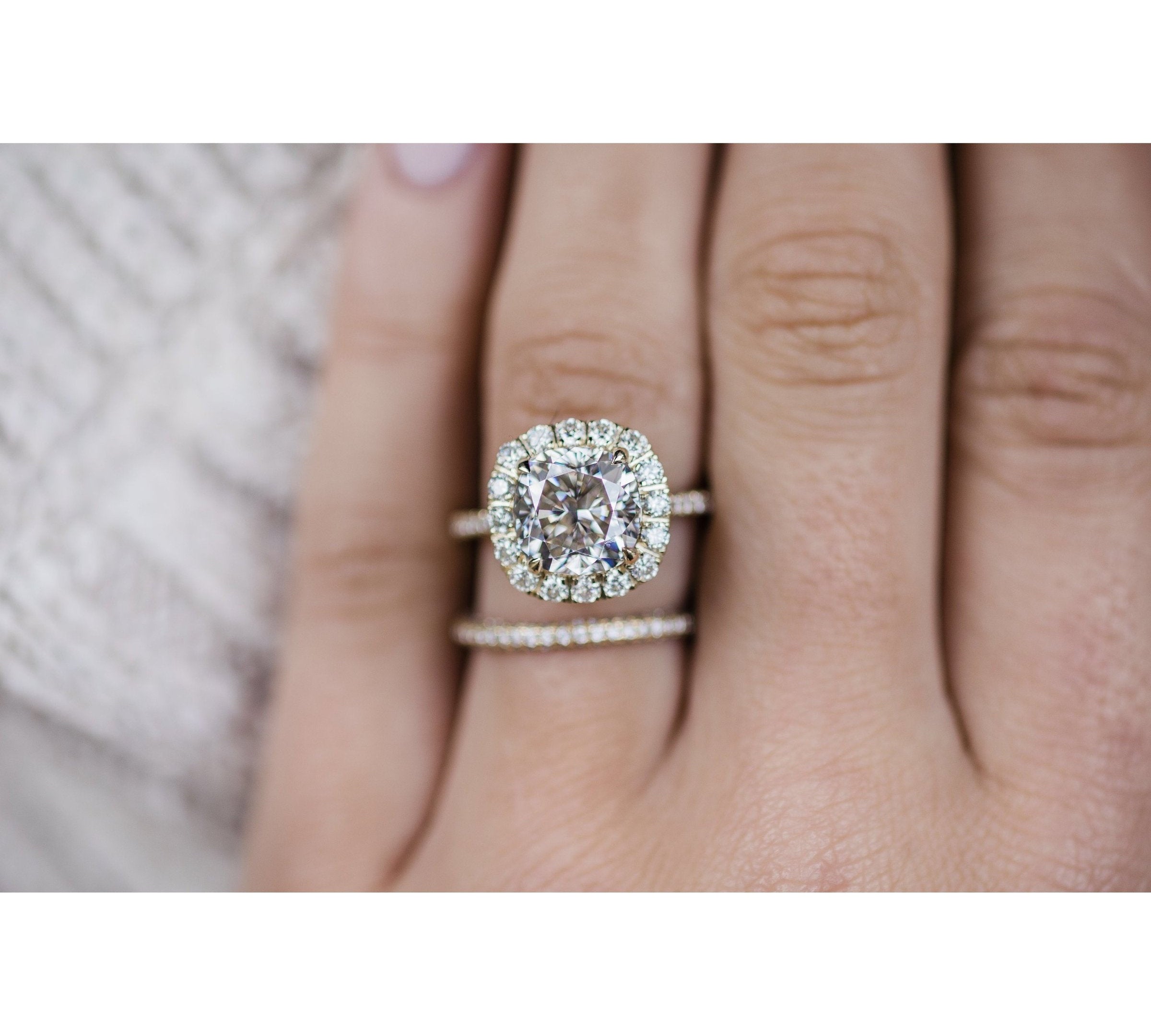 4.0 CT Cushion Halo & Pave Moissanite Engagement Ring 2