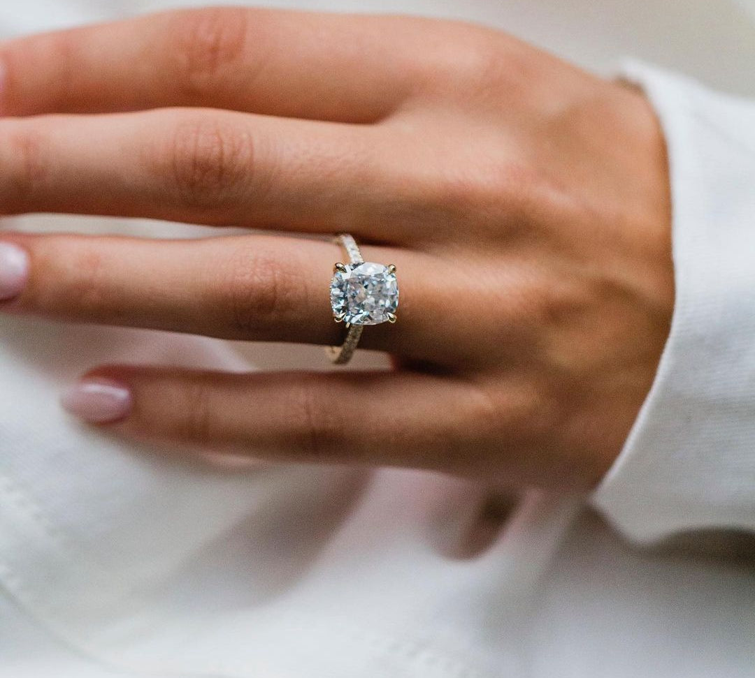 4.65 CT Cushion Solitaire Pave Moissanite Engagement Ring 2