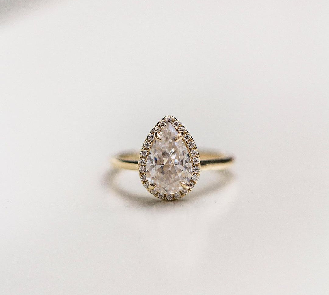 2.35 CT Pear Halo Moissanite Engagement Ring 2