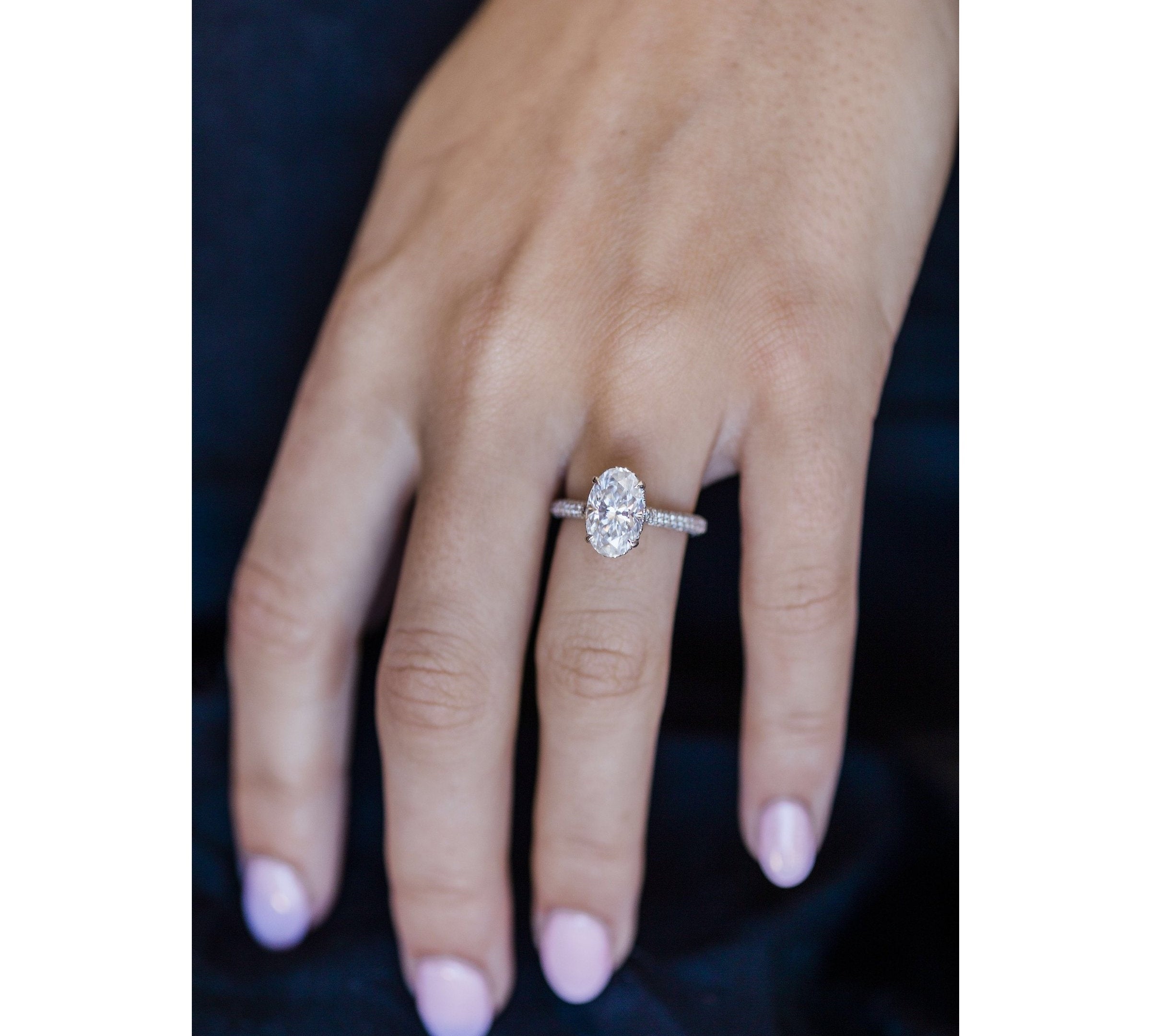 3.0 CT Oval Solitaire Hidden Halo & Pave Moissanite Engagement Ring 2