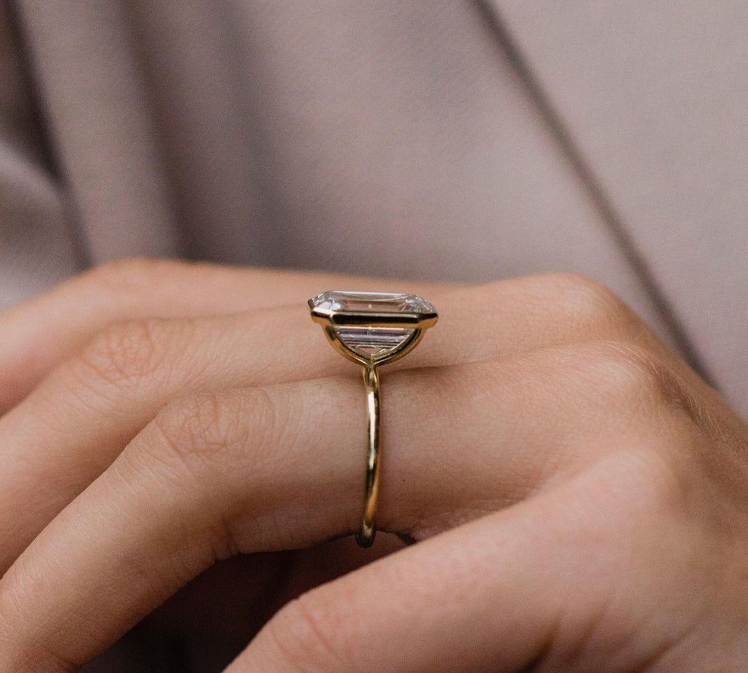 4.90 CT Emerald Cut Bezel Solitaire Moissanite Engagement Ring 3