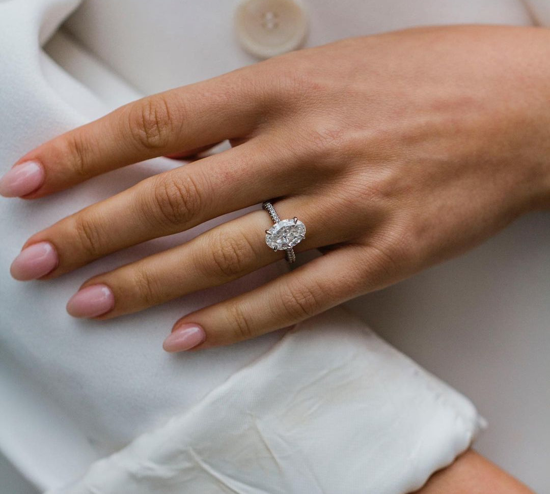 3.50 CT Oval Solitaire Hidden Halo Moissanite Engagement Ring 1