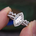 1.0 CT Marquise Cut Halo Moissanite Bridal Ring Set 1