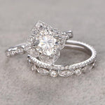 1.0 CT Cushion Floral Style Moissanite Bridal Ring Set 2