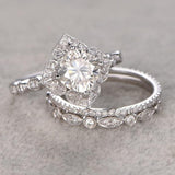 1.0 CT Cushion Floral Style Moissanite Bridal Ring Set 2