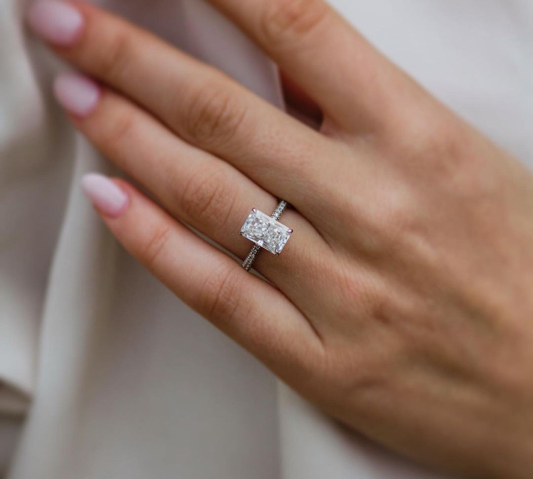 3.0 CT Radiant Solitaire Hidden Halo Moissanite Engagement Ring 2