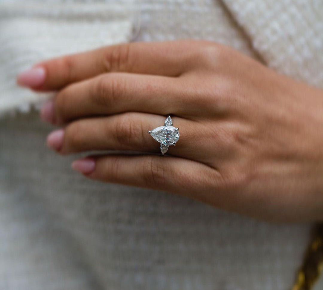 4.20 CT Pear Three Stone Moissanite Engagement Ring 3